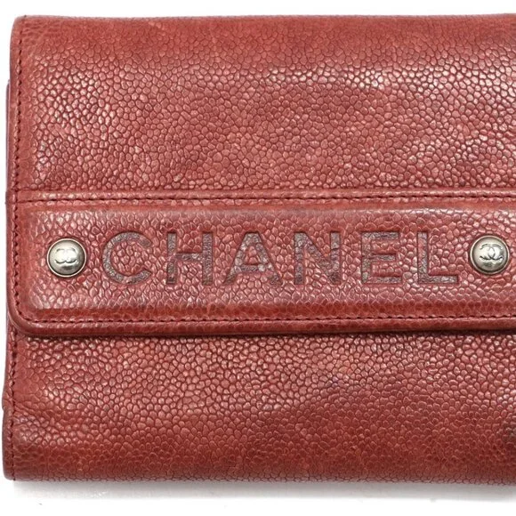 Chanel Red Caviar Leather Billfold Vintage 2005 Wallet